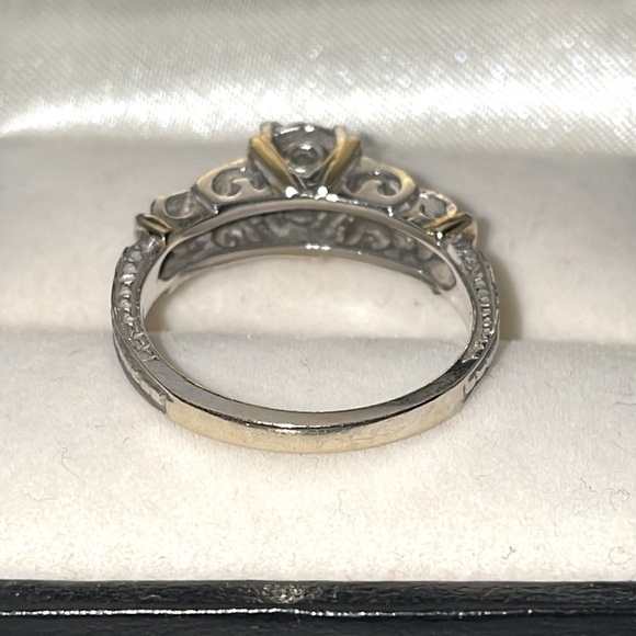 Solid 14K White Yellow Gold Natural Diamond Antique Engagement Ring - Picture 17 of 17